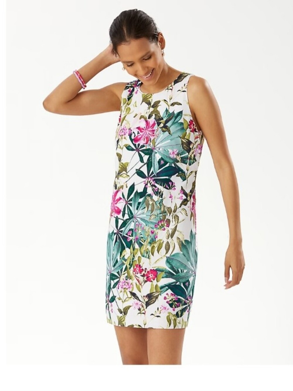 Tommy Bahama Canyon Silk White Magenta Green Sleevless Floral Dress Size Medium - Picture 3 of 9